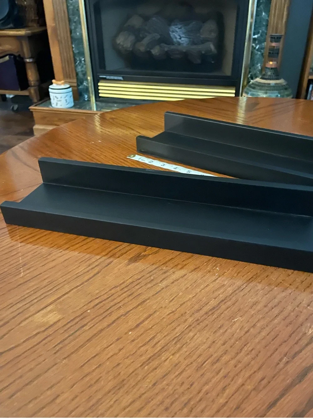 Pair of Black Wooden Shelves